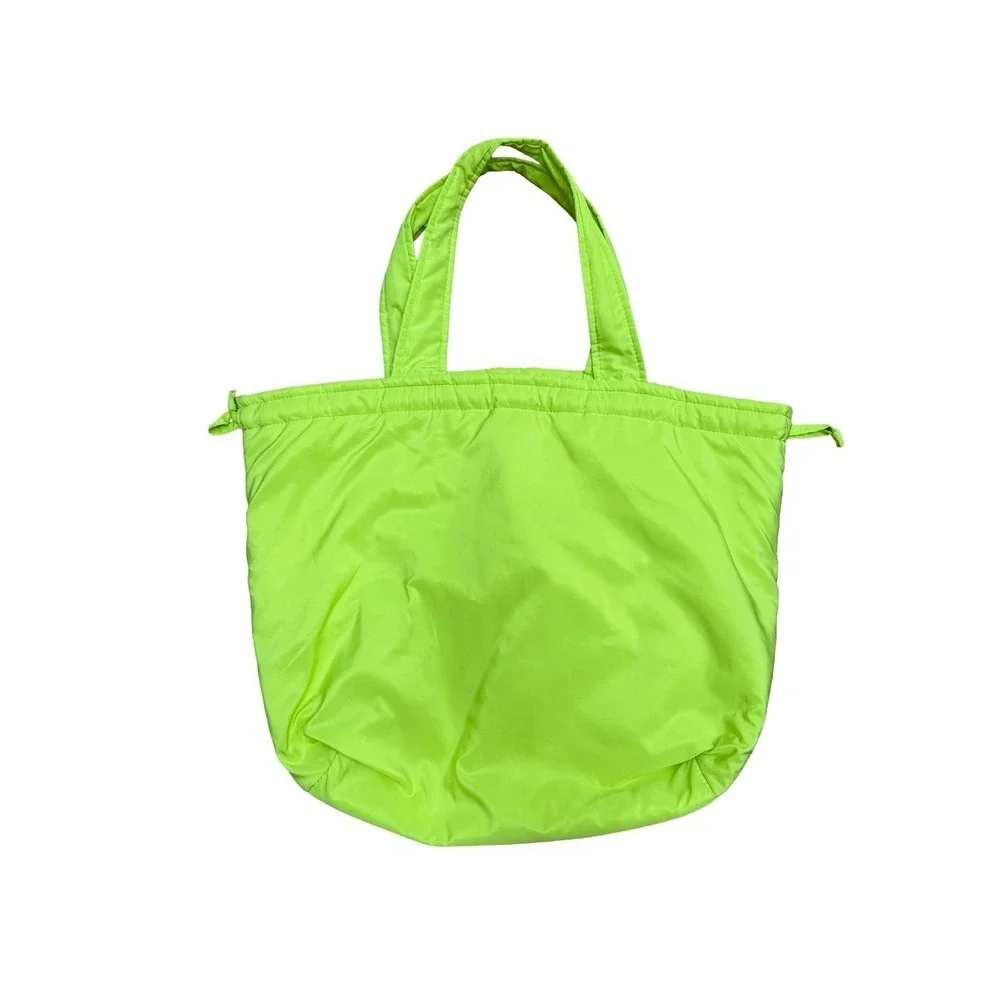 Neon Green Nylon Tote Bag Ruched Top Shoulder‎ Bag Lightweight Large
